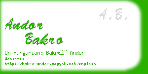 andor bakro business card